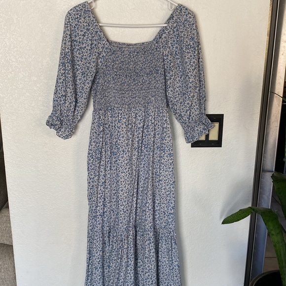 Madewell Lucie Elbow-Sleeve Smocked Midi Dress in Sunflower Field - Picture 3 of 10